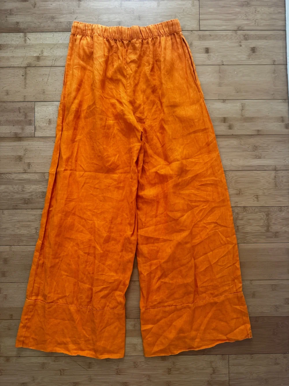 ZARA 100% linen extra Wide-Leg Pants in Vibrant Orange